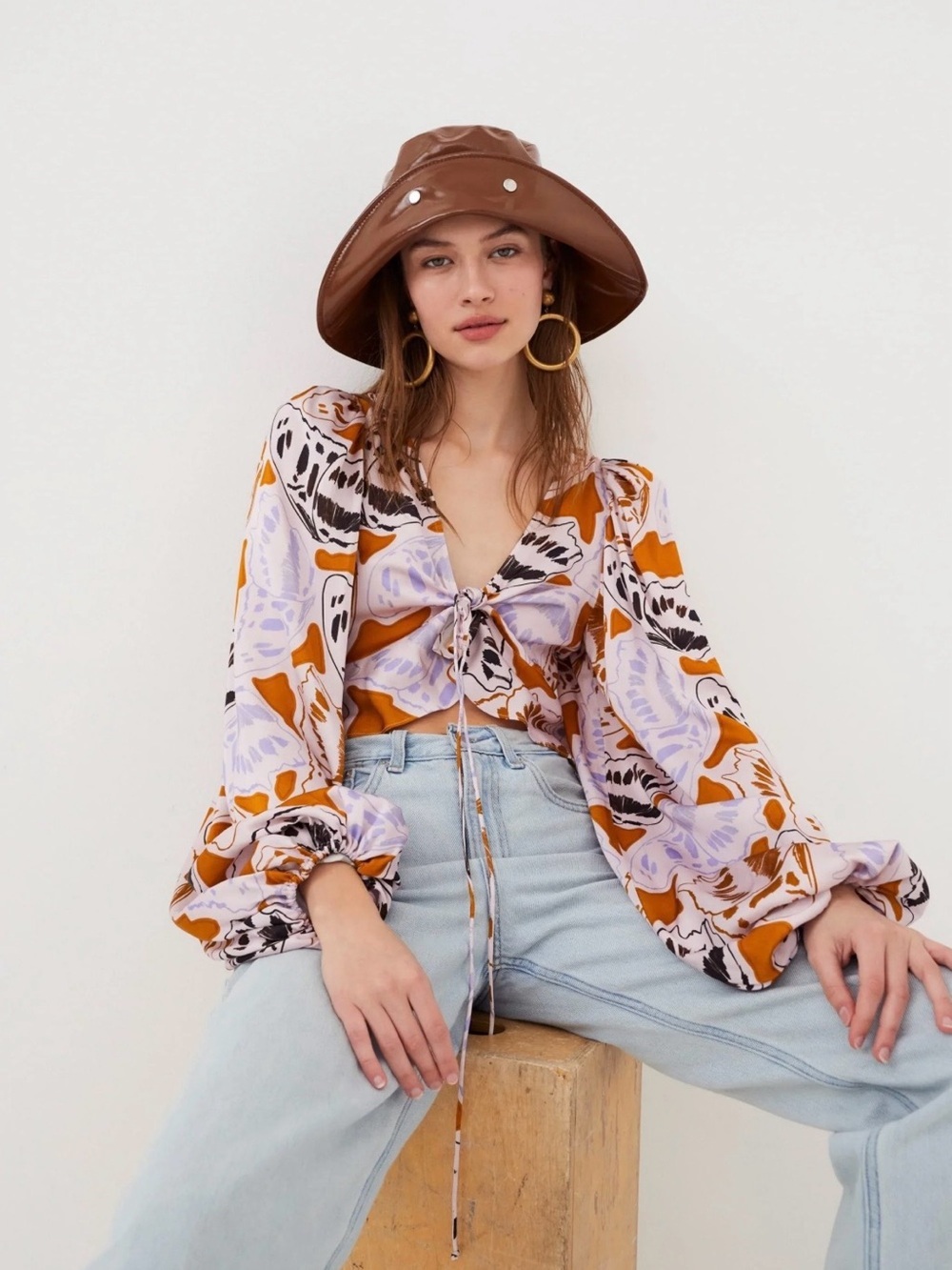 For Love & Lemons Esmeralda Butterfly Tie Front Crop Top M